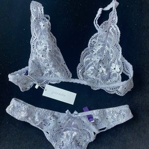 Journelle Anya Bralette and Thong, Silver, Size S/M
